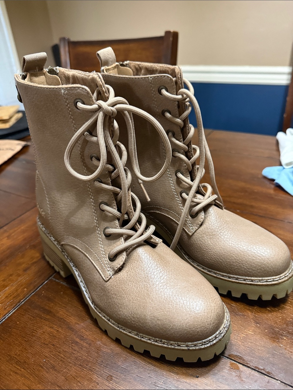 Blowfish Taupe Lace-Up Combat Boots for Women